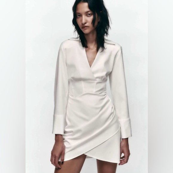 Zara white dress wedding bridal shower corset mini long sleeve - Picture 3 of 9